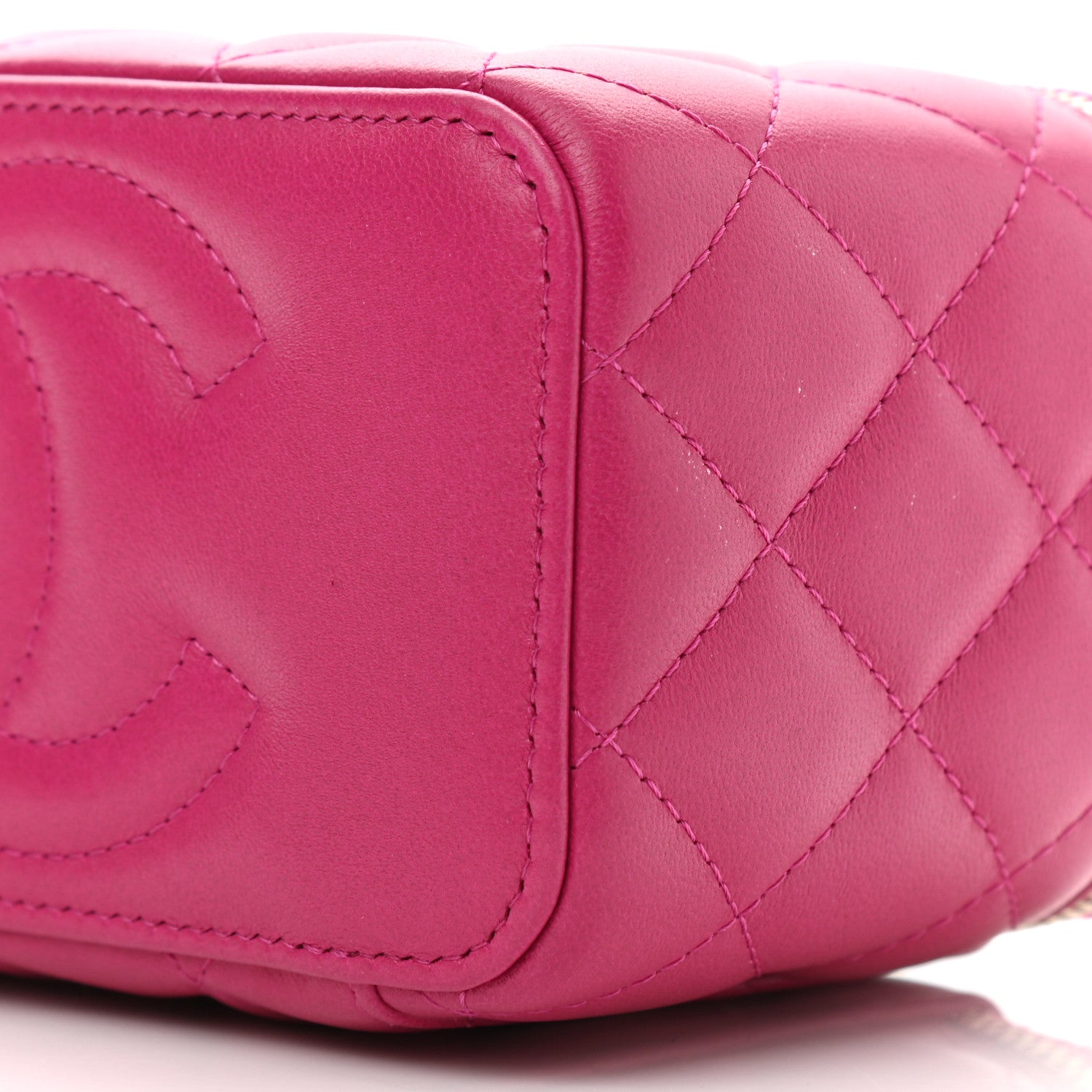 Chanel Lambskin Quilted Small Pearl Crush Vanity Case With Chain Fuchsia 9 of 10