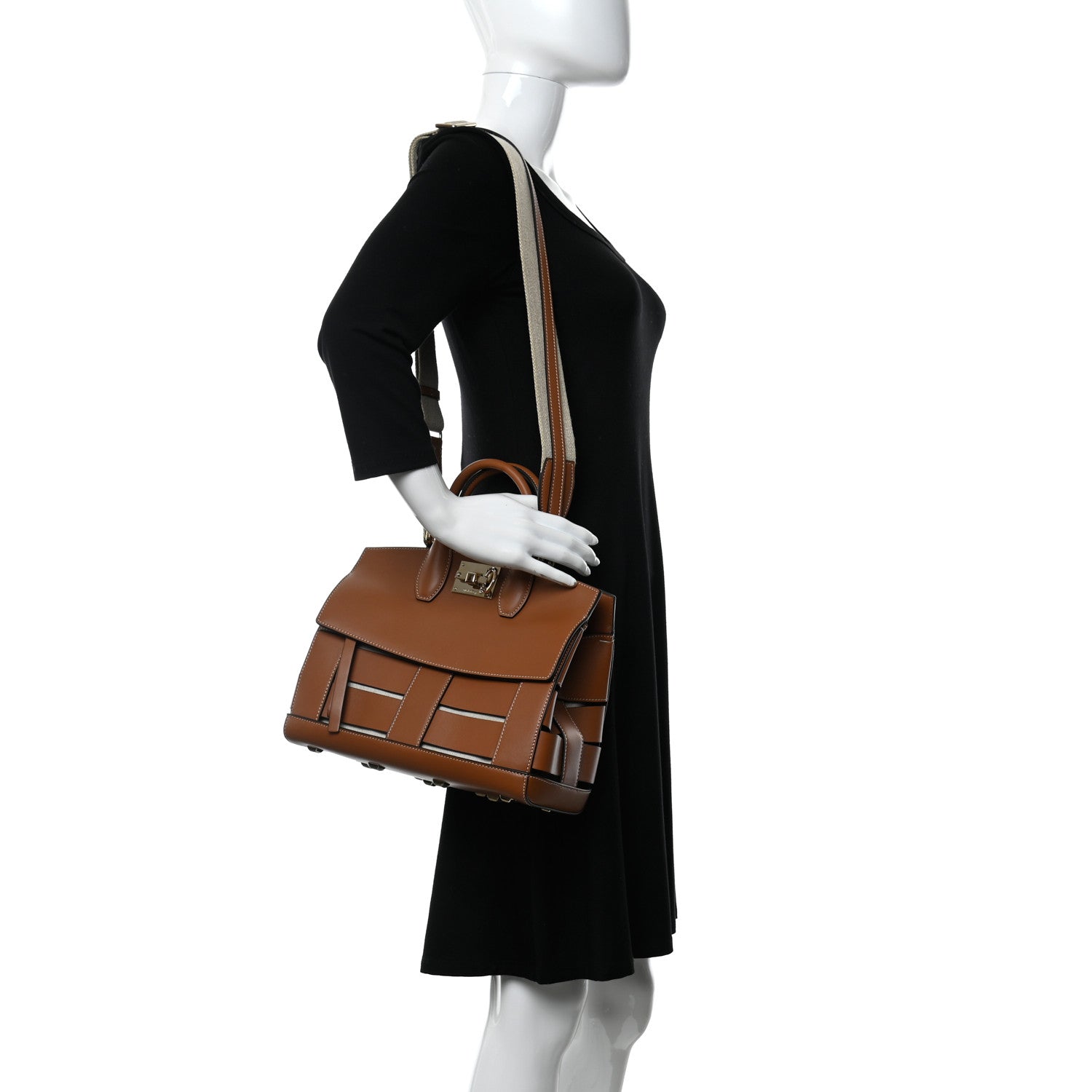 Salvatore Ferragamo Calfskin The Studio Cage Bag Sella 2 of 11