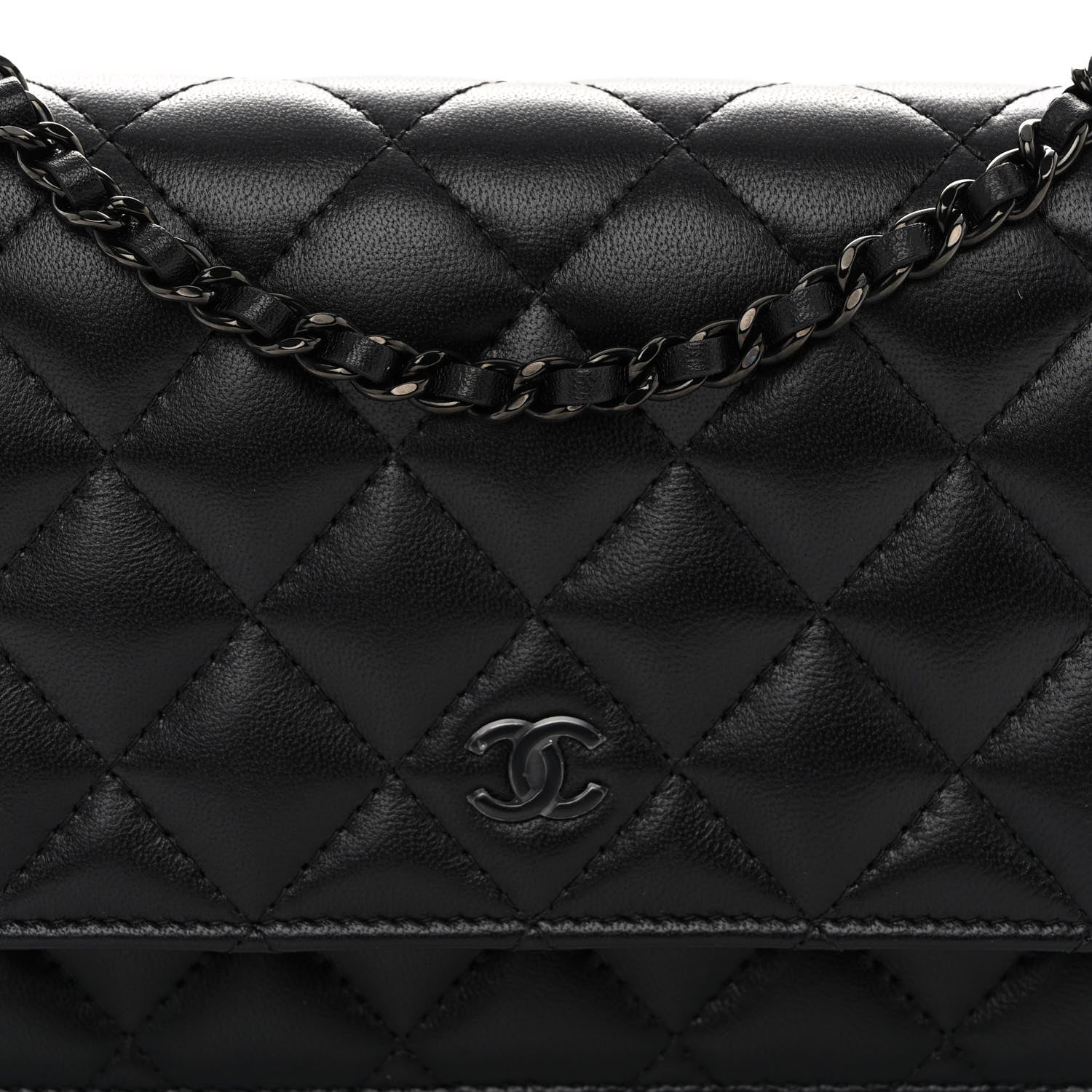 Chanel Lambskin Quilted Wallet On Chain WOC So Black 8 of 10