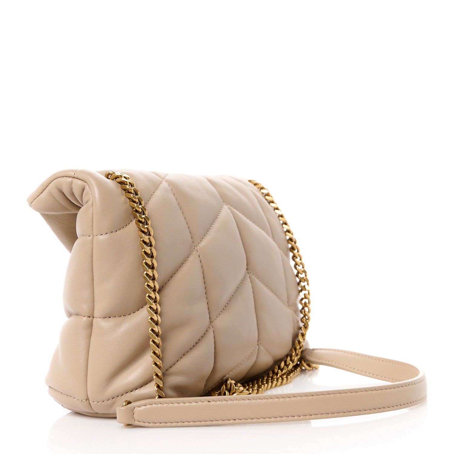 Saint Laurent Lambskin Quilted Toy Loulou Puffer Monogram Chain Satchel Dark Beige 3 of 12