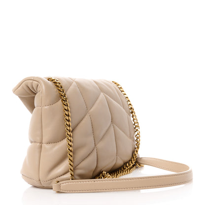 Saint Laurent Lambskin Quilted Toy Loulou Puffer Monogram Chain Satchel Dark Beige 3 of 12