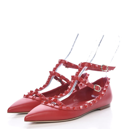 Valentino Garavani Calfskin Monochrome Rockstud Cage Ballerina Flats 38 Rosso Valentino 3 of 9