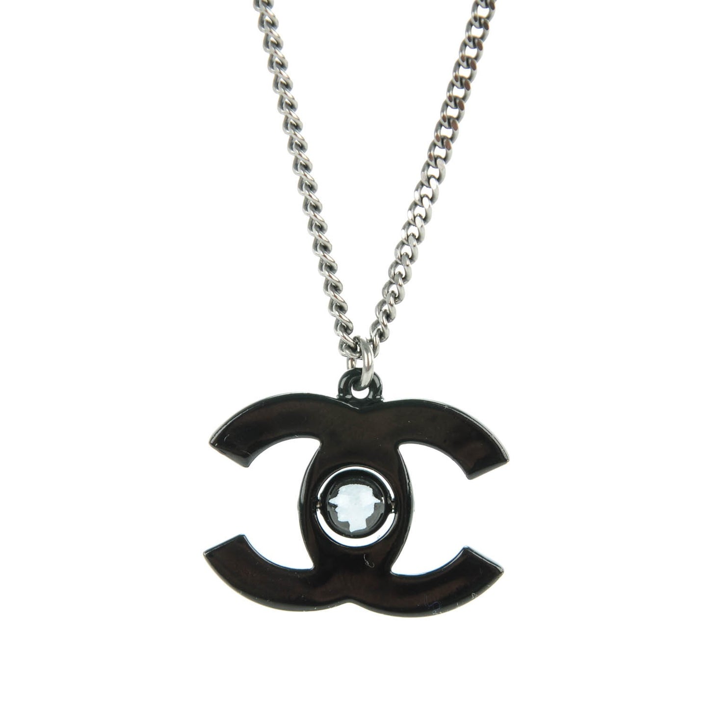 Enamel CC Camellia Necklace Black