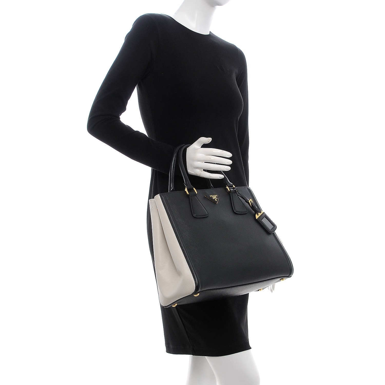 Prada Saffiano Lux Medium Bi-Color Tote Black White 2 of 12