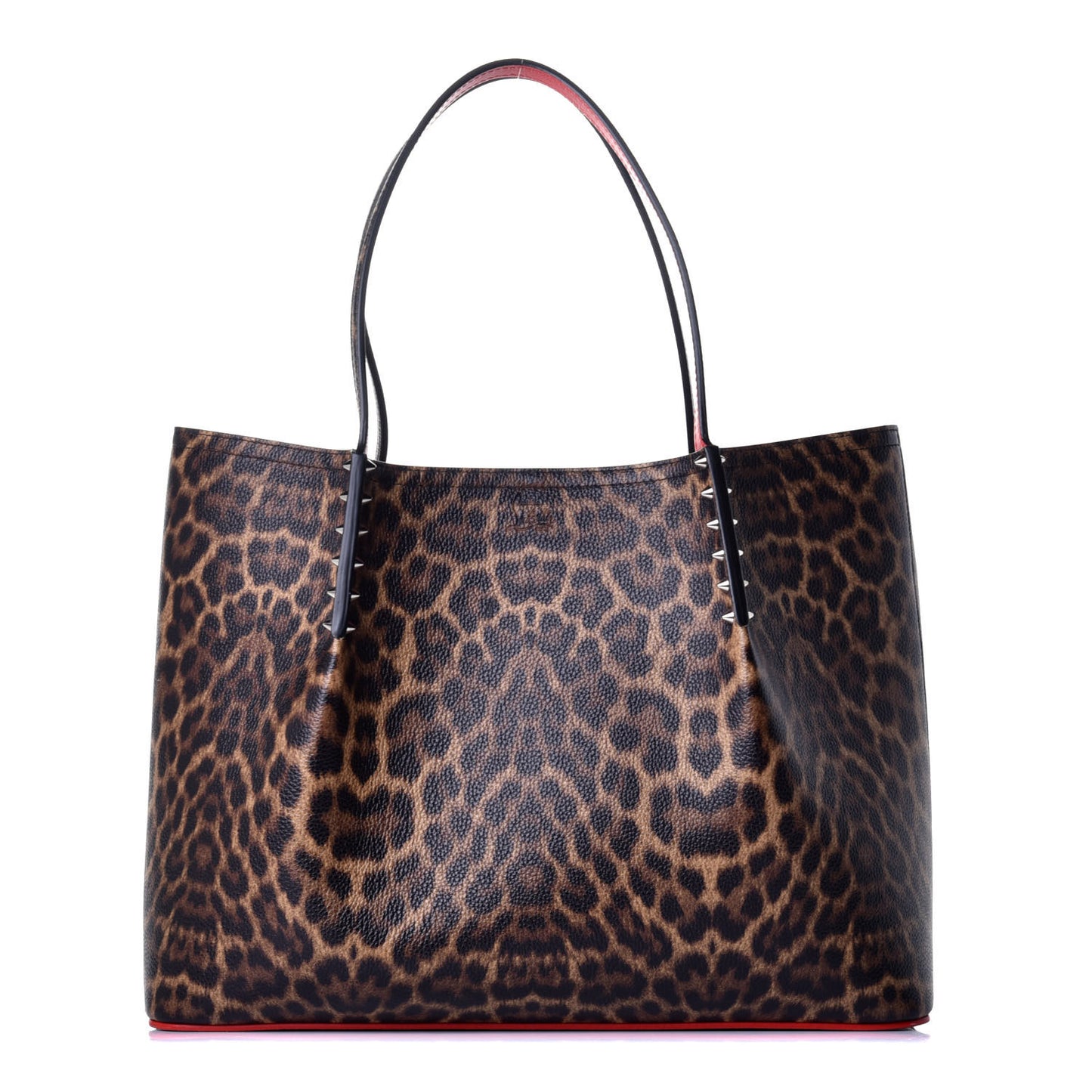Calfskin Empire Leopard Print Spiked Large Cabarock Shopper Tote Brown