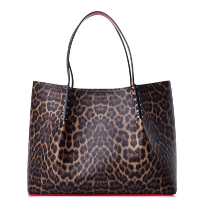 Christian Louboutin Calfskin Empire Leopard Print Spiked Large Cabarock Shopper Tote Brown 1 of 8