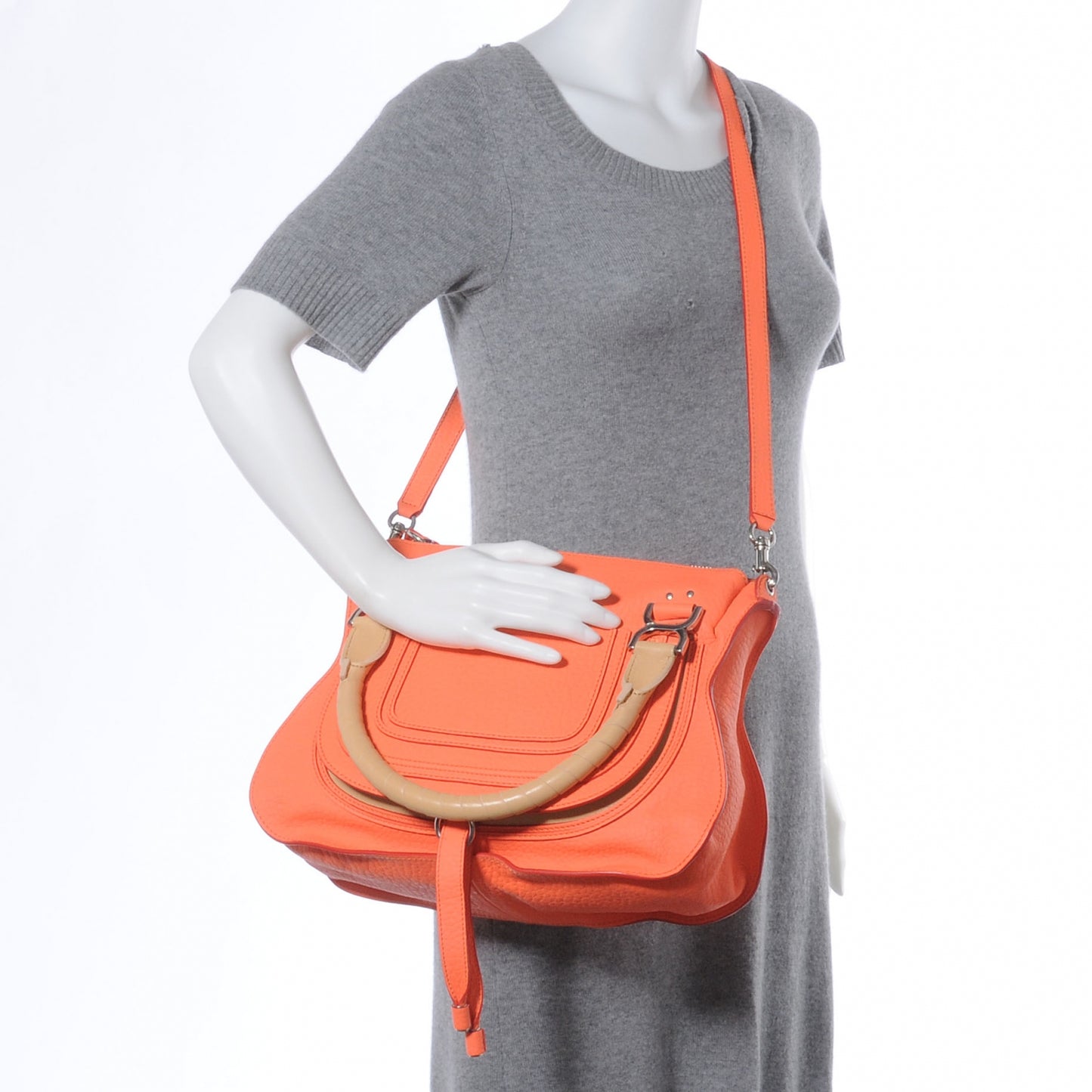 Leather Large Marcie Satchel Orange Fizz