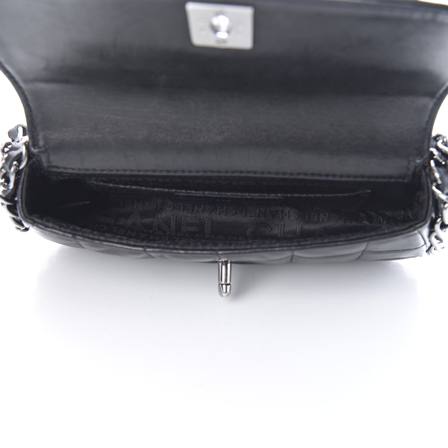 Lambskin Quilted Chocolate Bar 3 Chain Flap Black