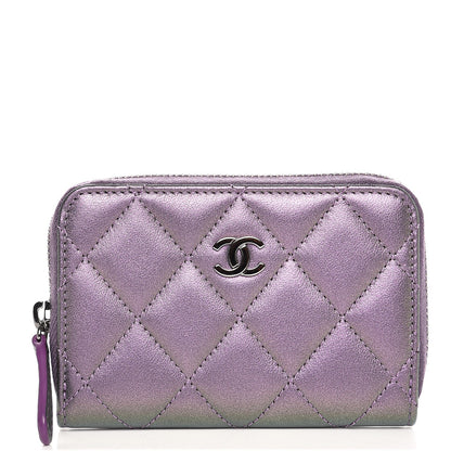 Chanel Metallic Lambskin Quilted Zip Around Coin Purse Wallet Purple 1 of 8