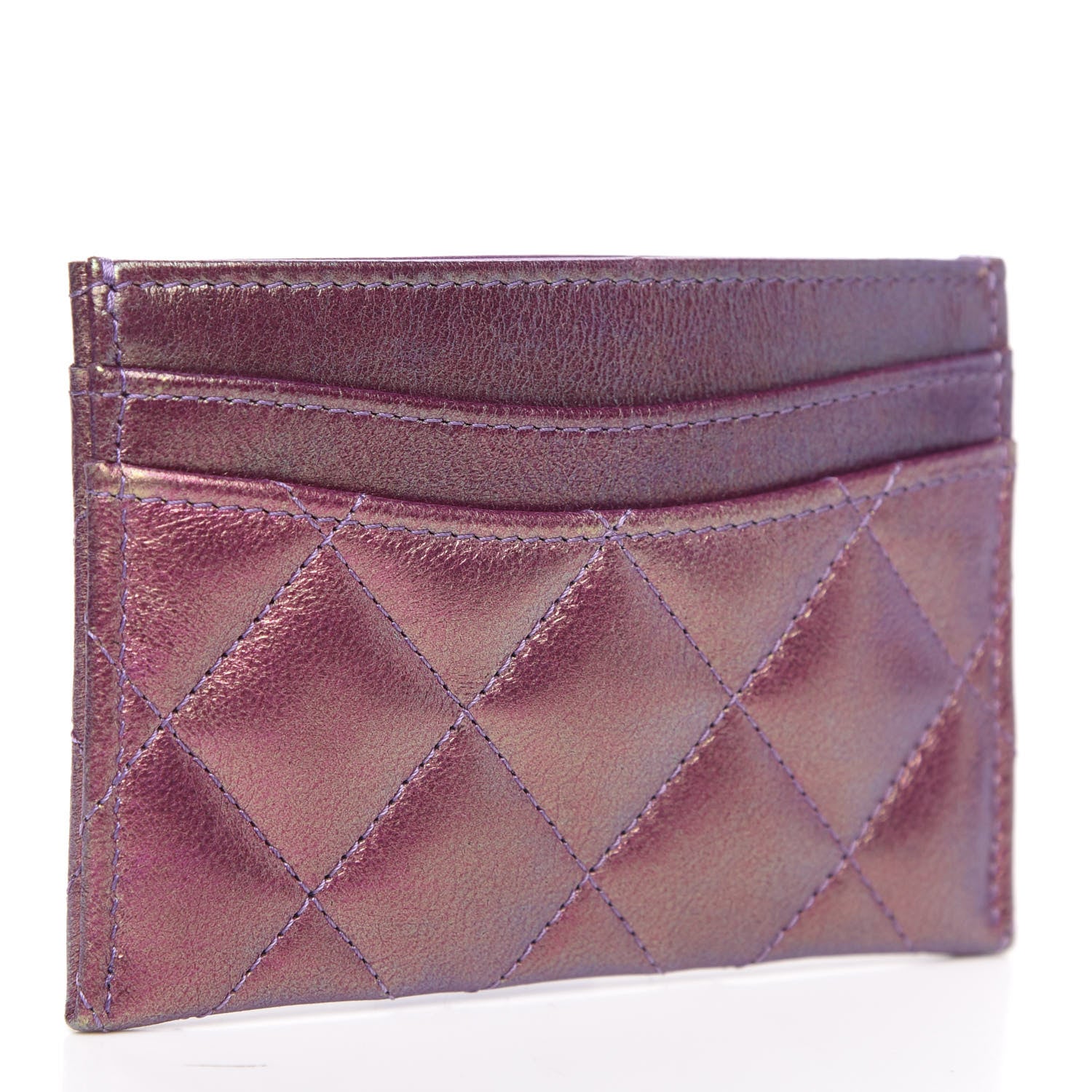 Chanel Iridescent Lambskin Quilted Card Holder Purple 3 of 9