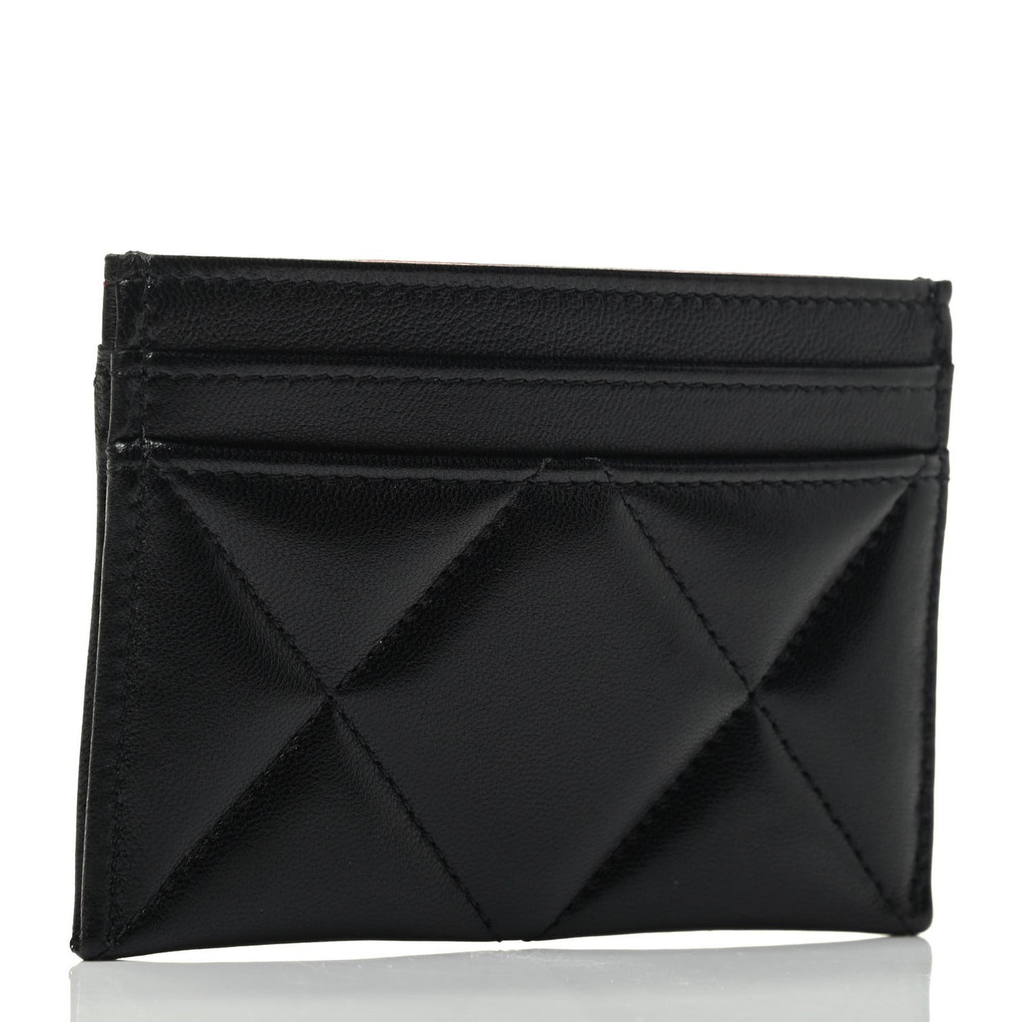 Shiny Goatskin Quilted Chanel 19 Card Holder Black