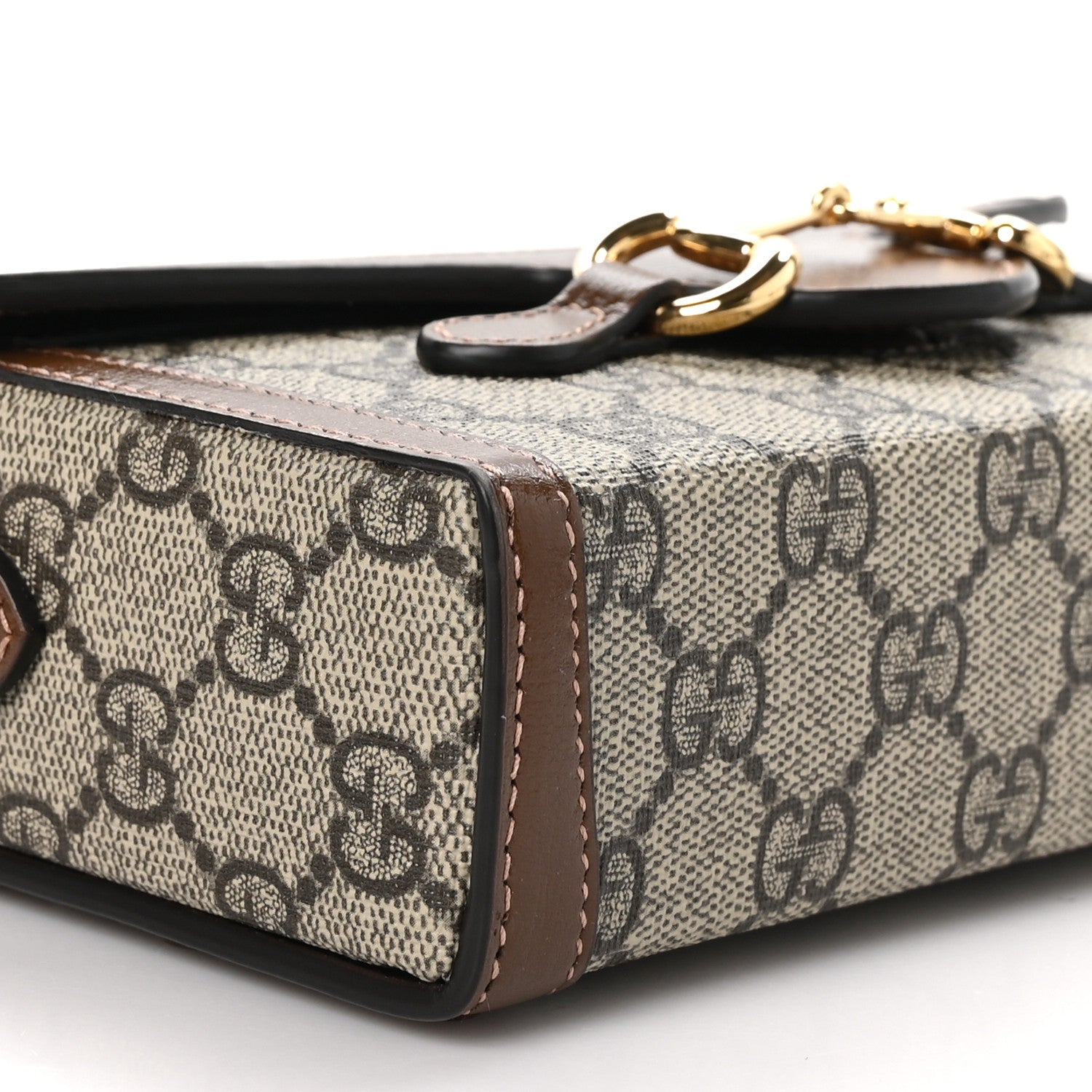 Gucci GG Supreme Monogram Textured Dollar Calfskin Mini Horsebit 1955 Shoulder Bag Beige Brown Sugar 9 of 10