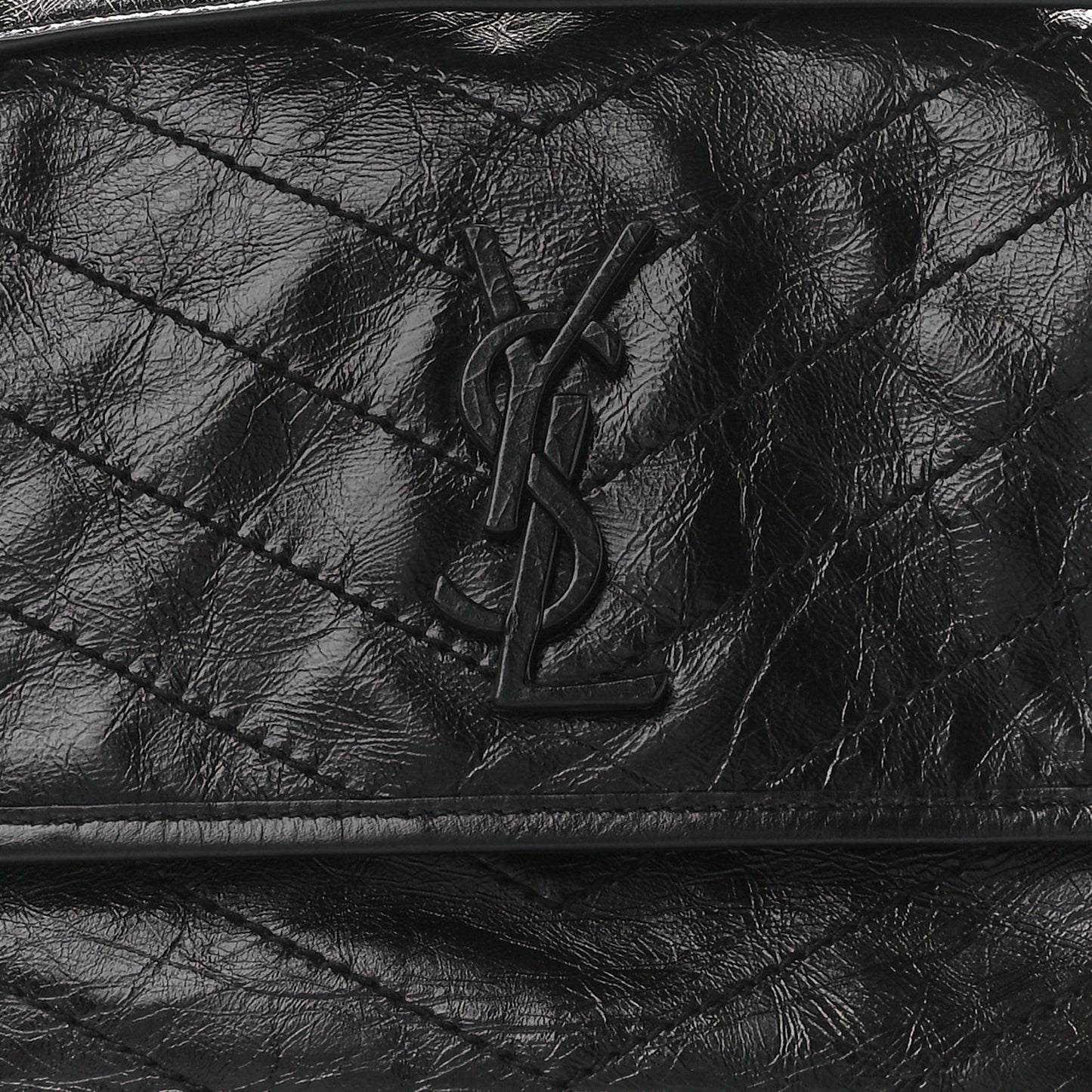Crinkled Calfskin Matelasse Monogram Medium Niki Chain Satchel Black