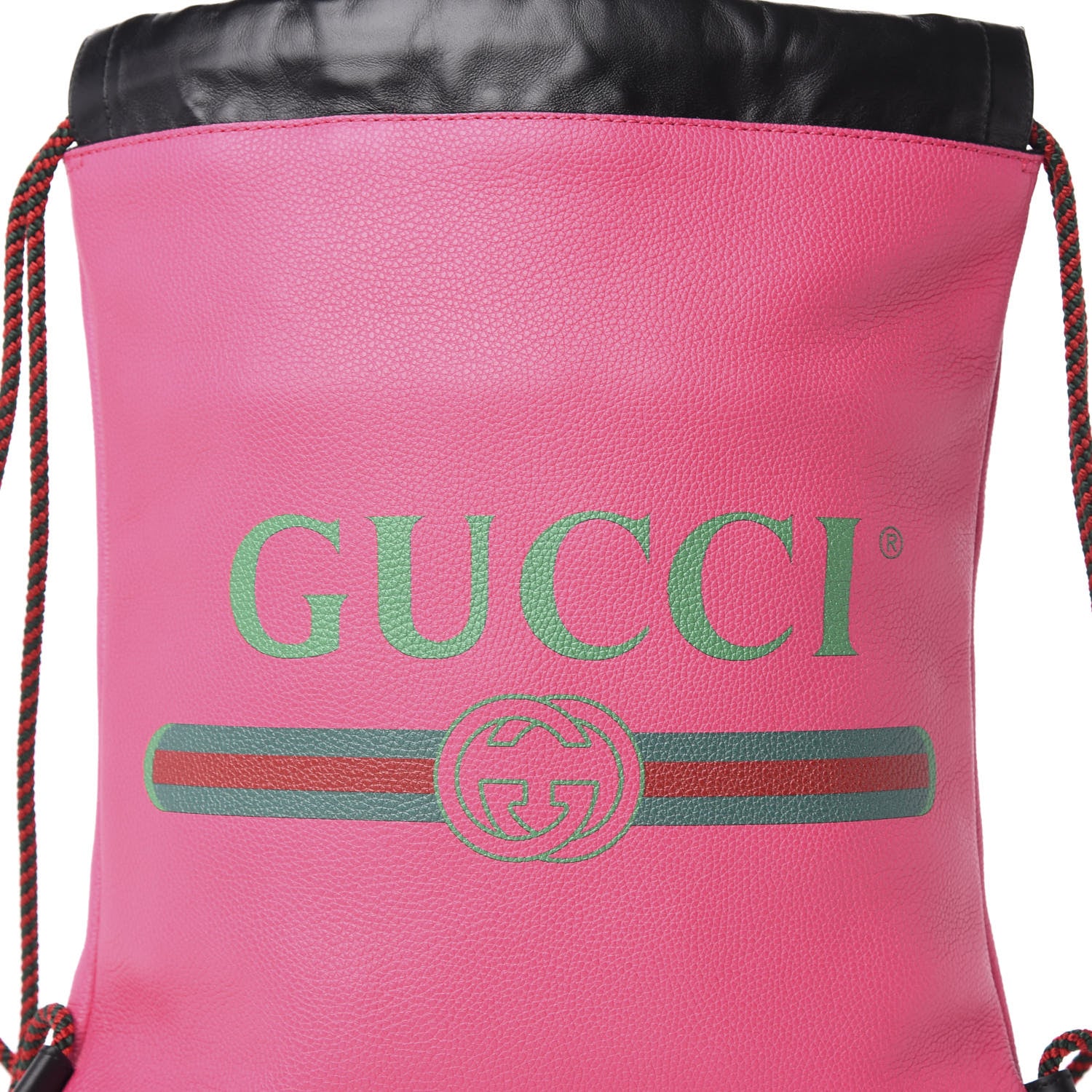 Gucci Grained Calfskin Logo Drawstring Backpack Box Pink Green Black 12 of 12