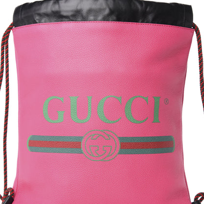 Gucci Grained Calfskin Logo Drawstring Backpack Box Pink Green Black 12 of 12