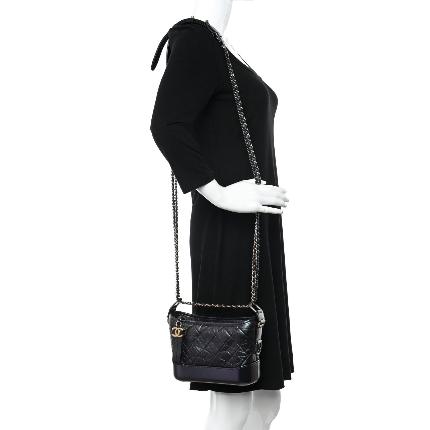 Chanel Iridescent Aged Calfskin Quilted Small Gabrielle Hobo Black 2 of 11