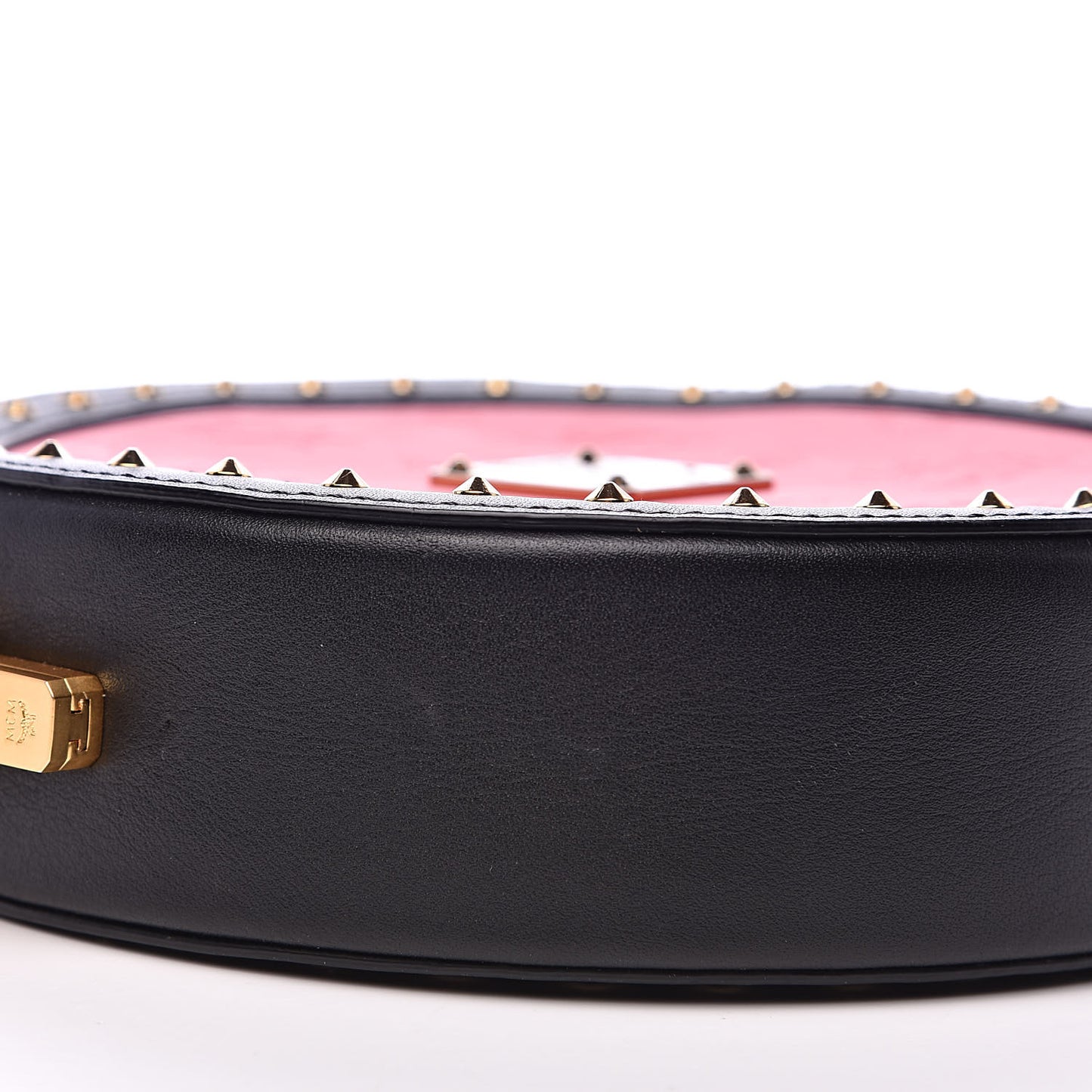 Calfskin Studded Round Crossbody Black Red