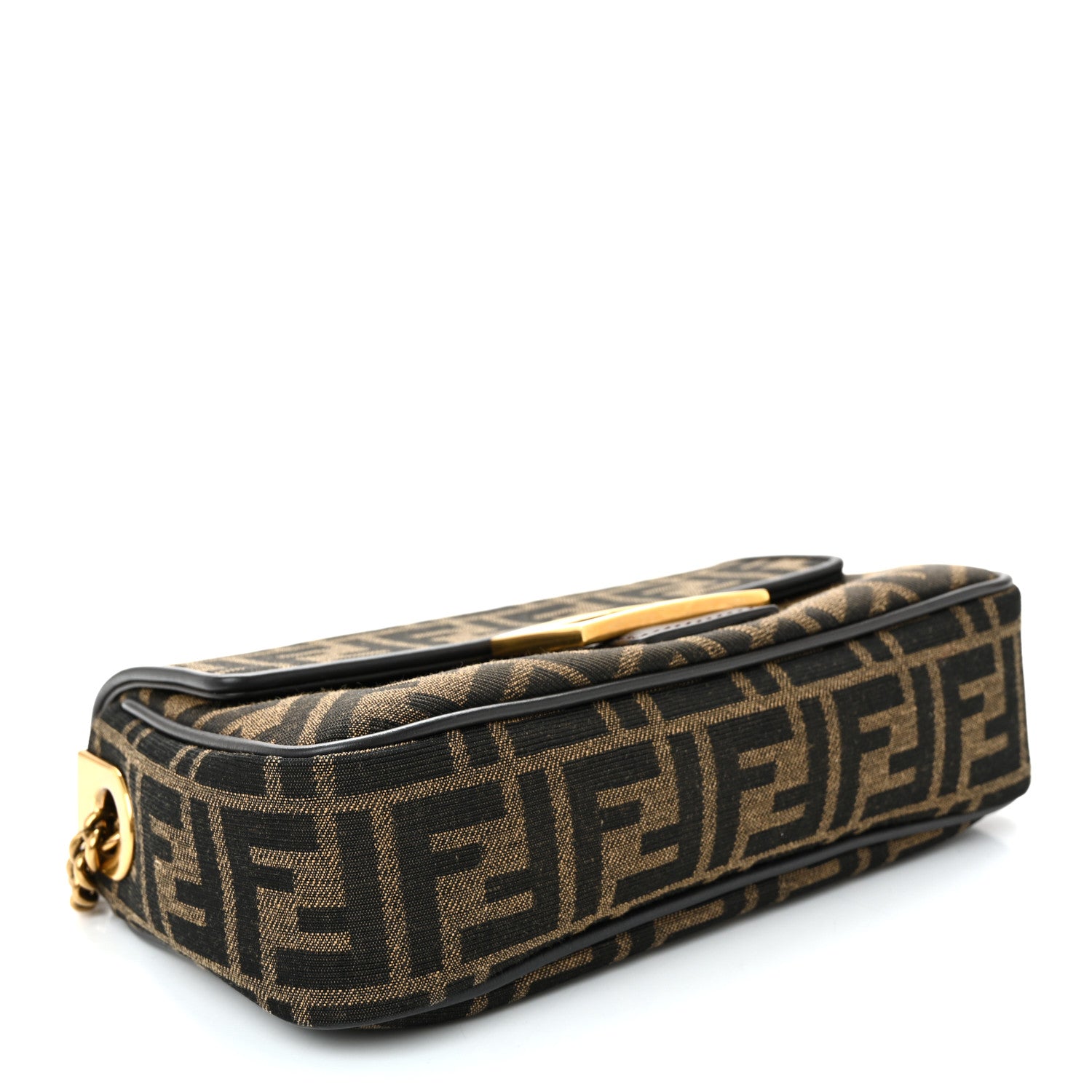 Fendi Fabric Jacquard FF 1974 Midi Chain Baguette Tobacco Moro 4 of 9