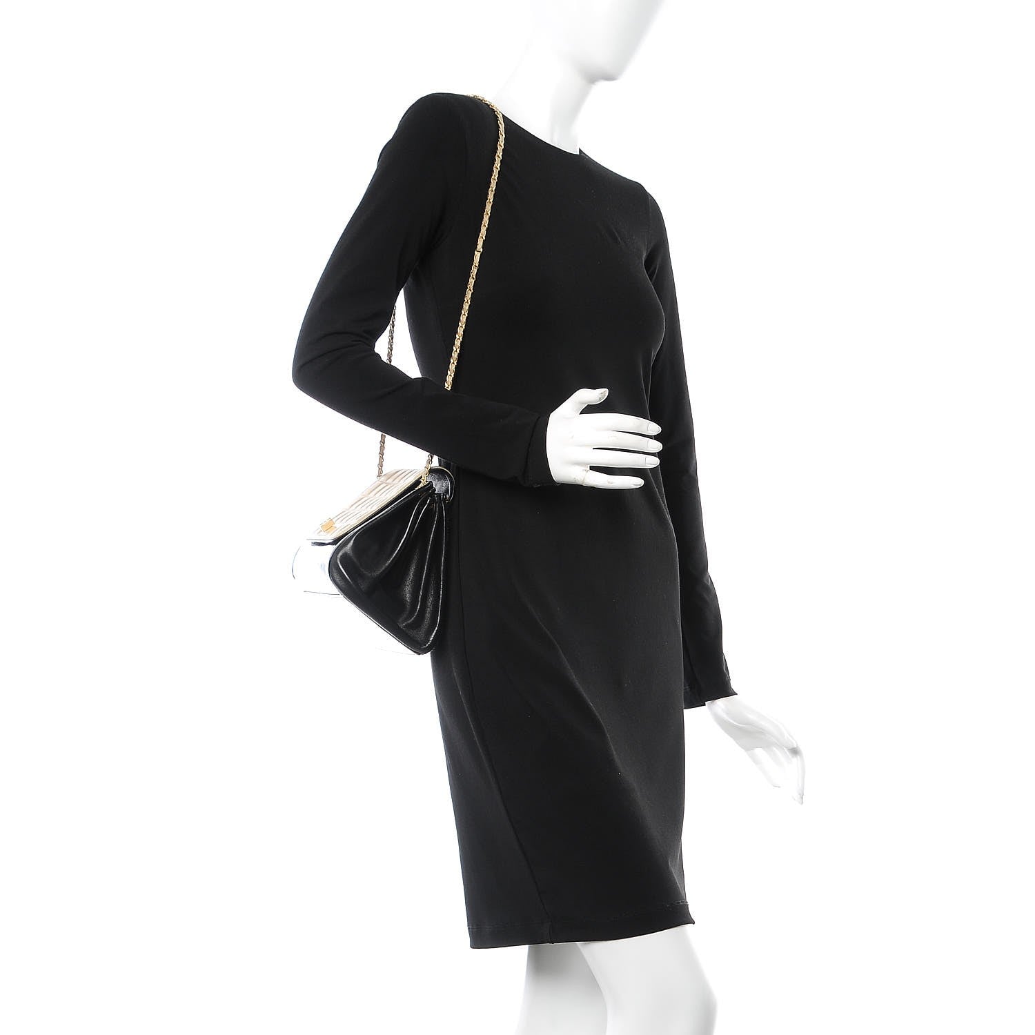 Chanel Patent Lambskin Chocolate Bar Accordion Flap Black Beige 2 of 8