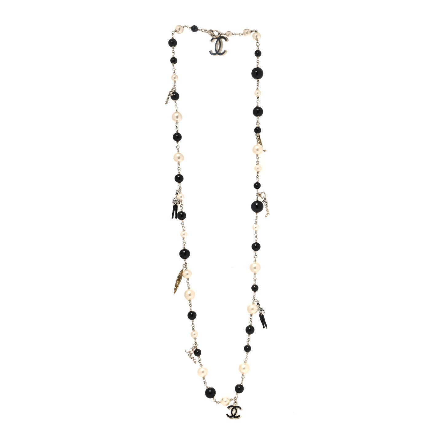 Resin Pearl Bead CC Logo Necklace Silver Black White