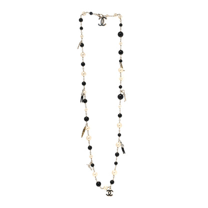 Chanel Resin Pearl Bead CC Logo Necklace Silver Black White 3 of 5