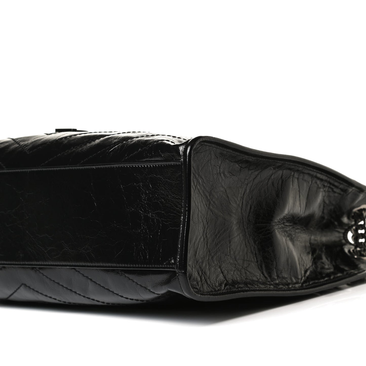 Crinkled Calfskin Matelasse Monogram Medium Niki Shopper Tote Black
