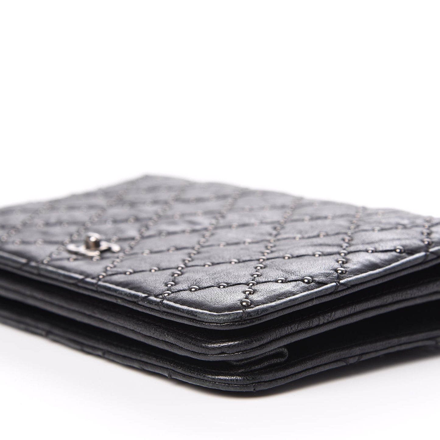 Crumpled Lambskin Studded Paris Dallas Wallet On Chain WOC Black