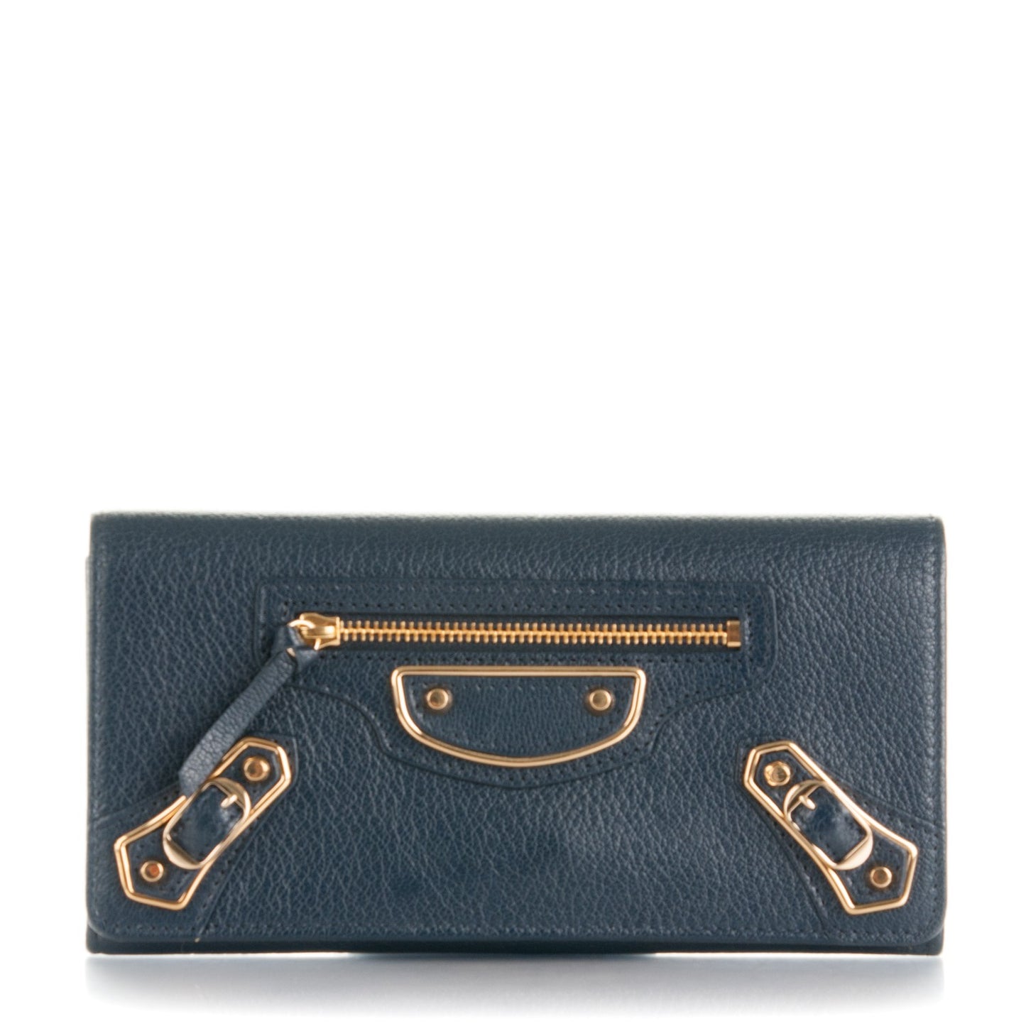 Chevre Gold Metallic Edge Hardware Money Wallet Bleu Nuit