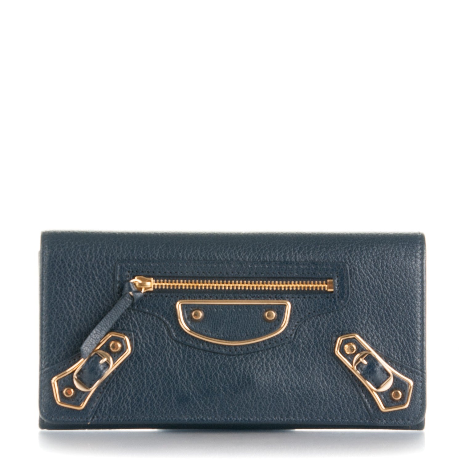 Balenciaga Chevre Gold Metallic Edge Hardware Money Wallet Bleu Nuit 1 of 7