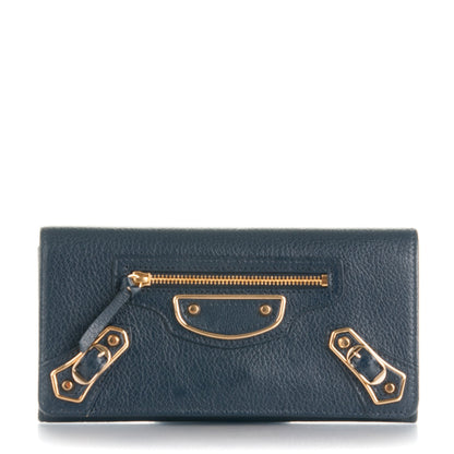 Balenciaga Chevre Gold Metallic Edge Hardware Money Wallet Bleu Nuit 1 of 7
