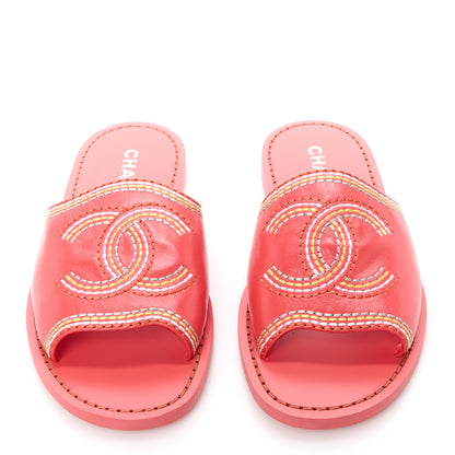 Chanel Calfskin Embroidered CC Sandal Mule 36 Red 2 of 8