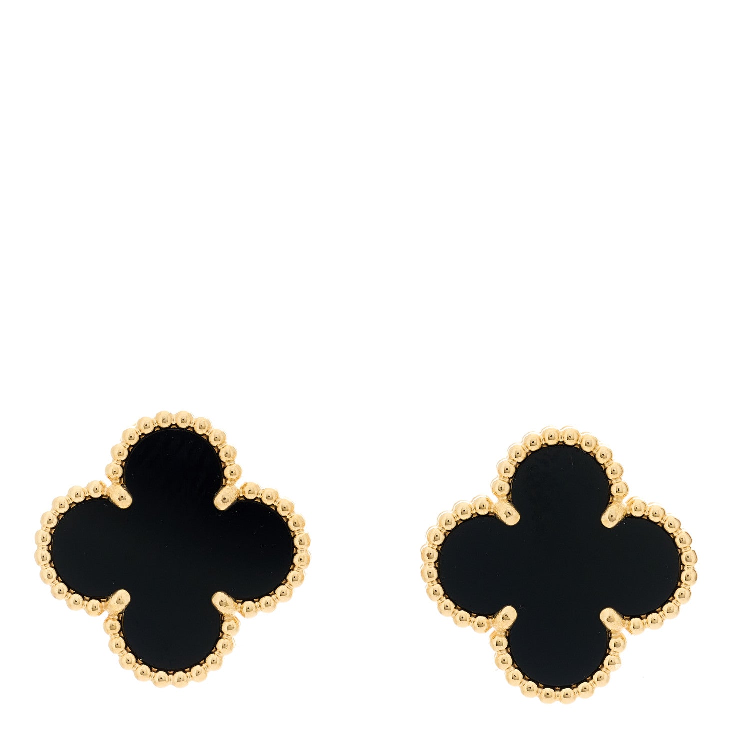Van Cleef & Arpels 18K Yellow Gold Black Onyx Vintage Alhambra Earrings 1 of 5