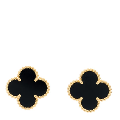 Van Cleef & Arpels 18K Yellow Gold Black Onyx Vintage Alhambra Earrings 1 of 5