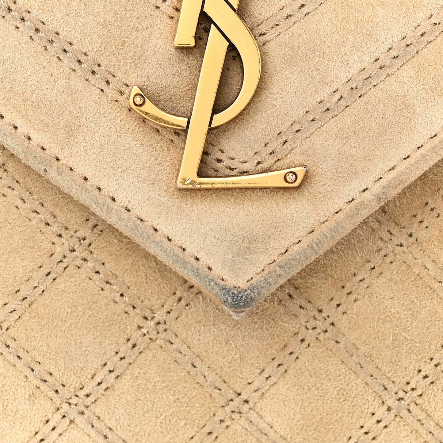 Suede Mixed Matelasse Triquilt Medium Monogram Envelope Satchel Sea Salt