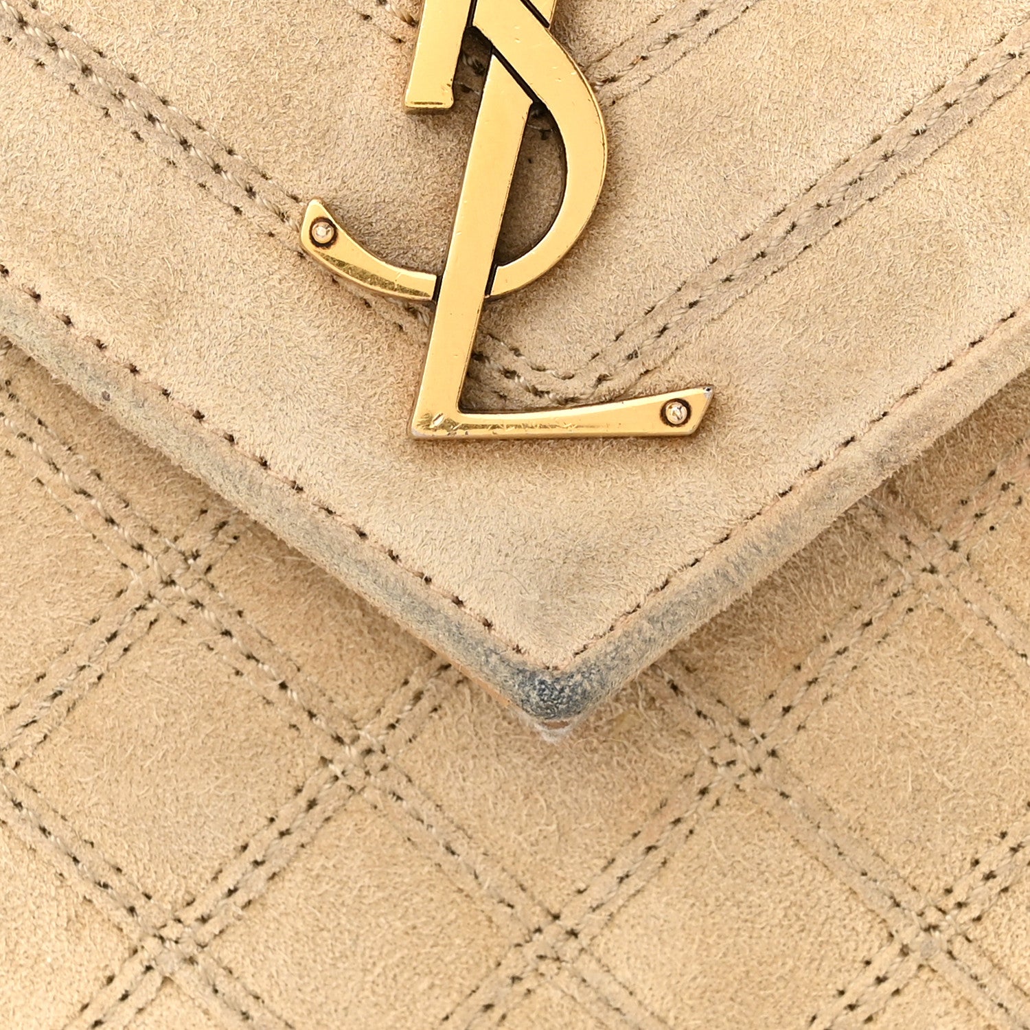 Saint Laurent Suede Mixed Matelasse Triquilt Medium Monogram Envelope Satchel Sea Salt 12 of 12