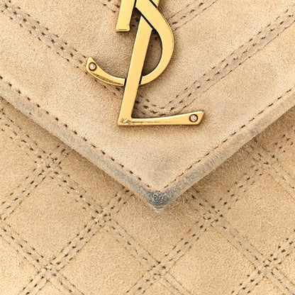 Saint Laurent Suede Mixed Matelasse Triquilt Medium Monogram Envelope Satchel Sea Salt 12 of 12