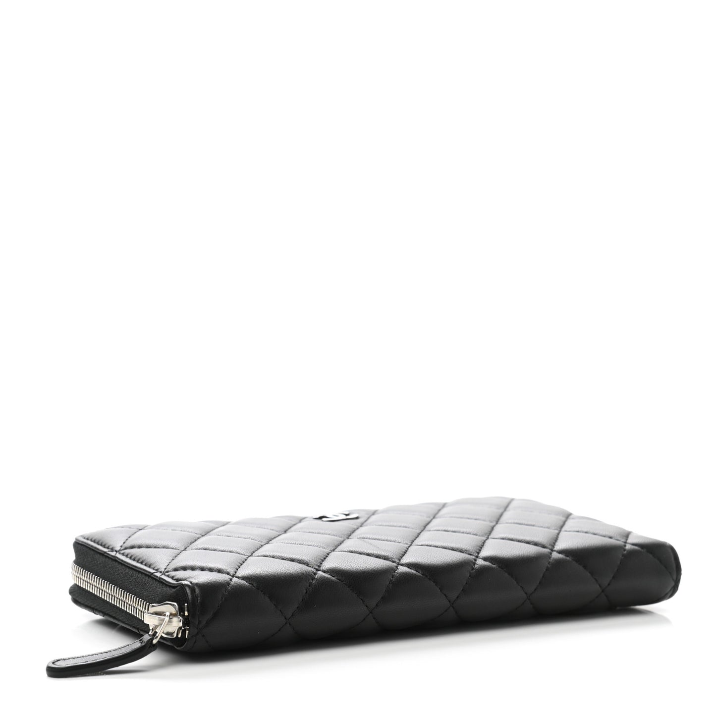 Lambskin Quilted Large Gusset Zip Around Wallet Black