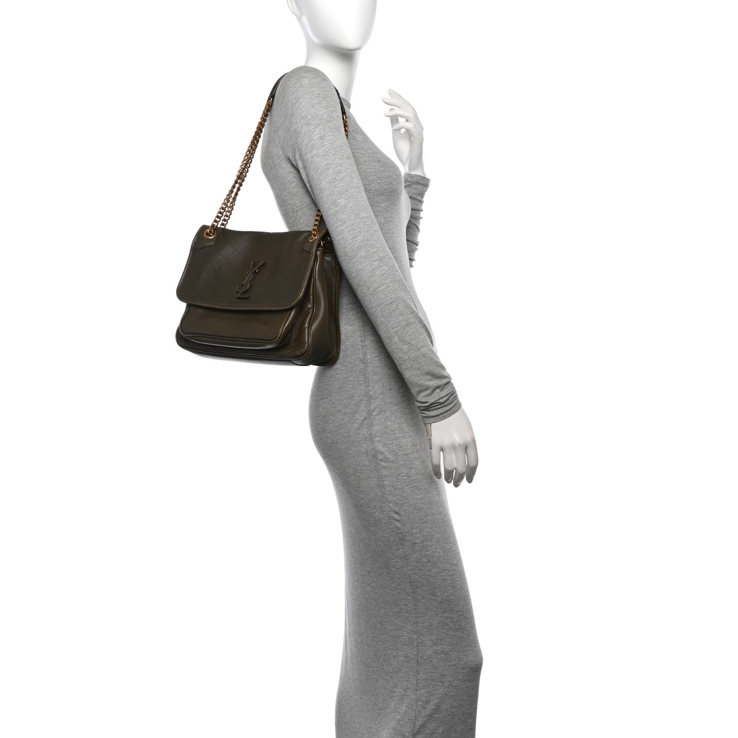 Saint Laurent Lambskin Matelasse Monogram Medium Niki Chain Satchel Seawood 2 of 13
