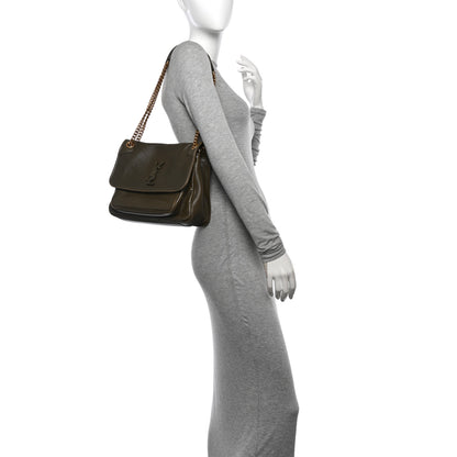 Saint Laurent Lambskin Matelasse Monogram Medium Niki Chain Satchel Seawood 2 of 13