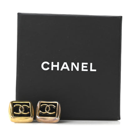 Chanel Metal Enamel CC Square Earrings Gold Black 5 of 5