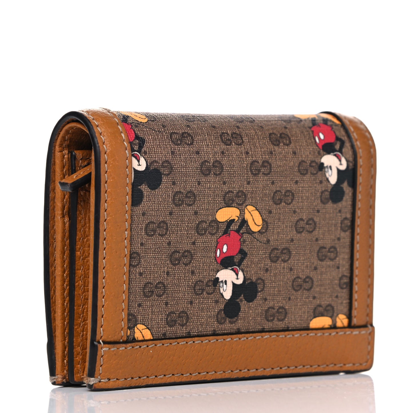 X DISNEY Mini Vintage GG Supreme Monogram Mickey Mouse Card Holder Wallet Beige Vintage Sun Oil