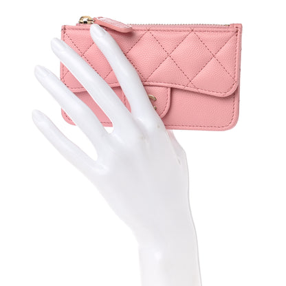 Chanel Caviar Quilted Flap Zip Card Holder Pink 2 of 8