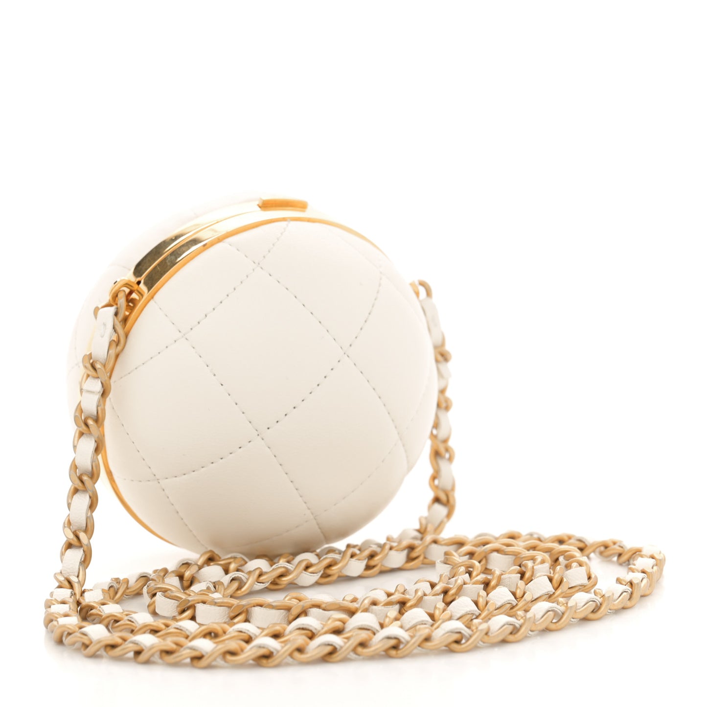 Lambskin Quilted Sphere Minaudiere Chain Clutch White