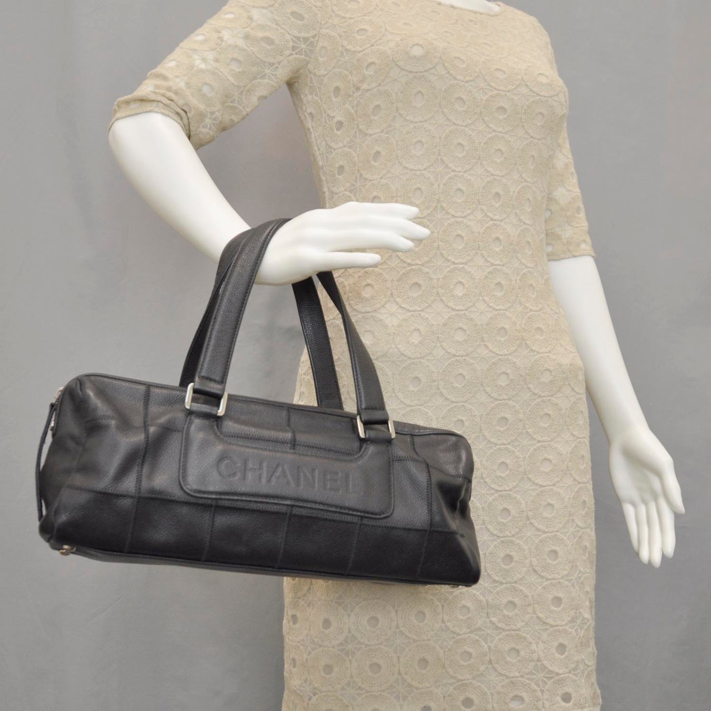 Caviar Square Stitched Satchel Black