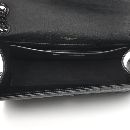 Saint Laurent Grain De Poudre Textured Mixed Matelasse Triquilt Medium Monogram Satchel Black 4 of 12