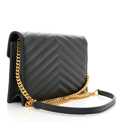 Saint Laurent Grain De Poudre Matelasse Chevron Monogram Envelope Chain Wallet Dark Smog 2 of 10