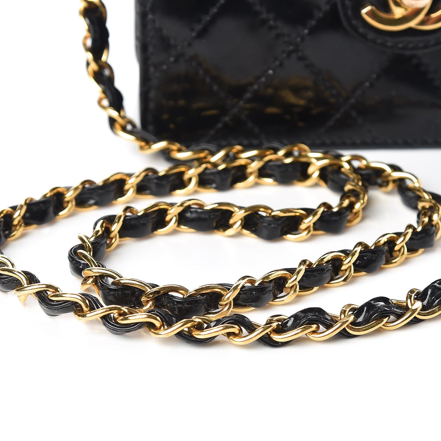 Glazed Calfskin Quilted Mini Square Flap Black