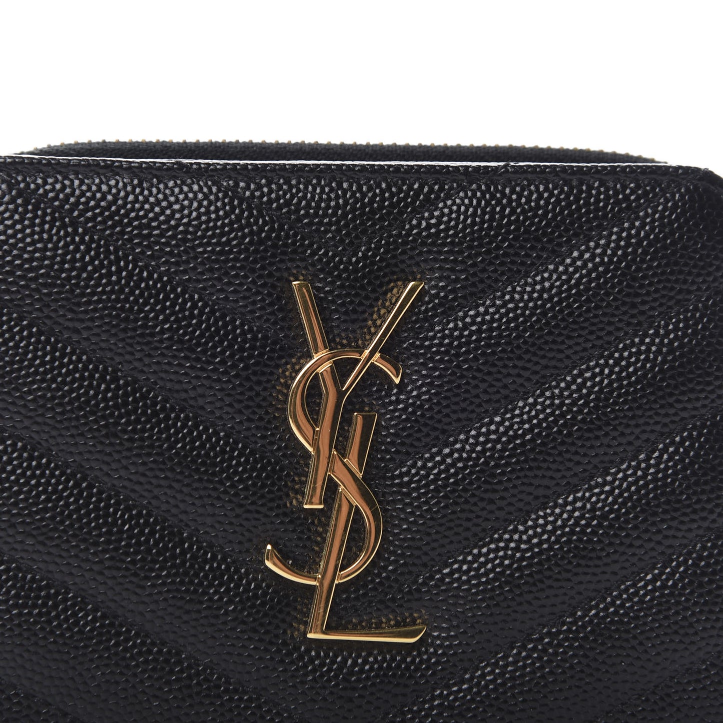 Grain De Poudre Matelasse Chevron Monogram Compact Zip Around Wallet Black