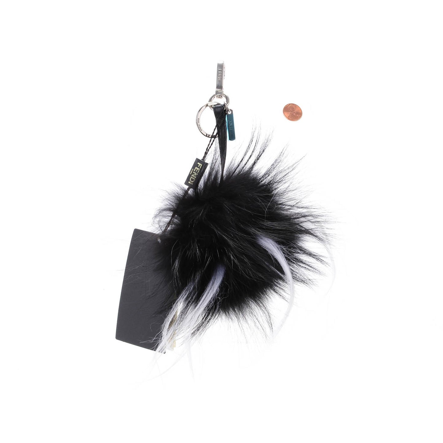 Cuoio Romano Goat Fox Fur Metal Stitch Triangle Monster Eyes Cube Bag Charm Black White