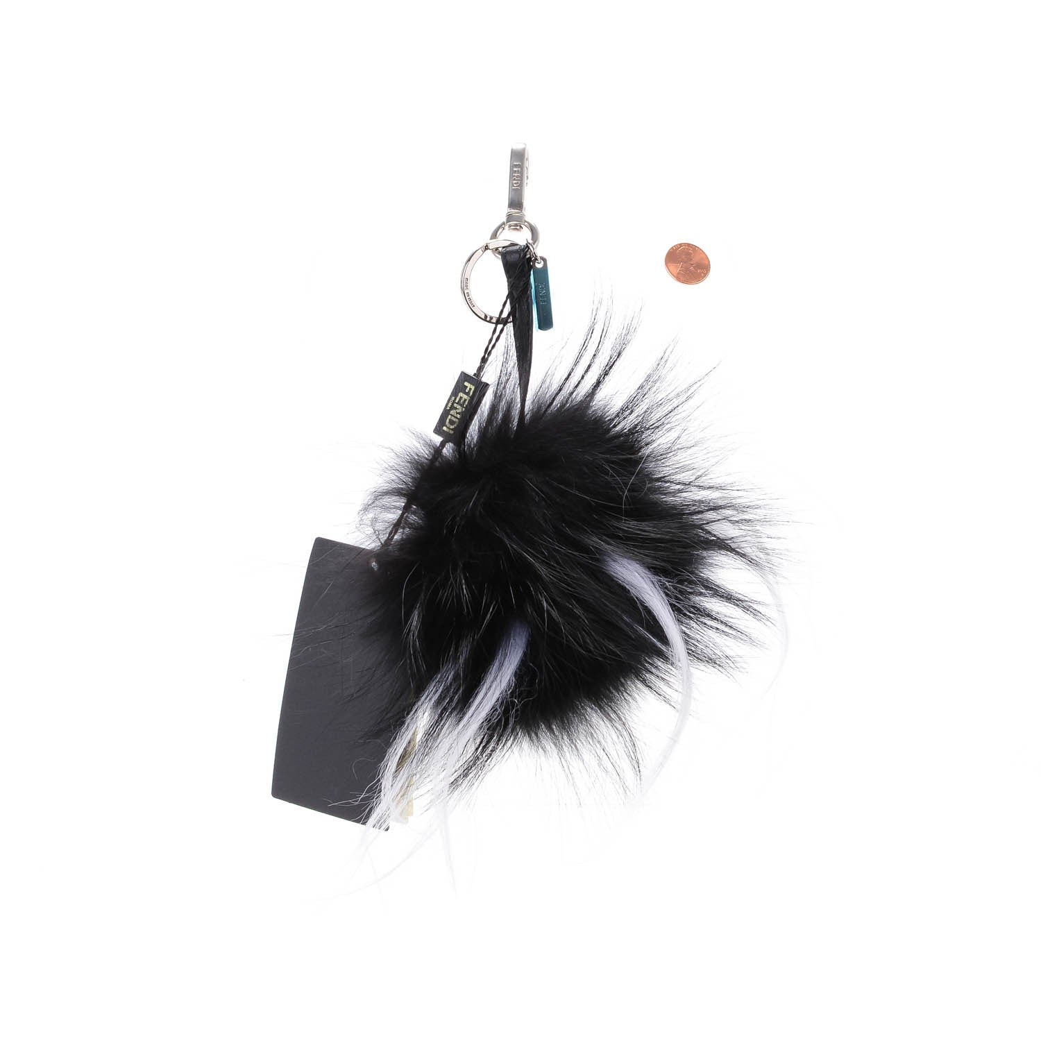 Fendi Cuoio Romano Goat Fox Fur Metal Stitch Triangle Monster Eyes Cube Bag Charm Black White 2 of 5